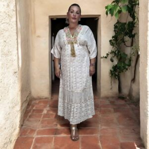 Home vestido boho blanco y beige