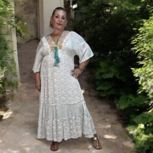 Home vestido boho blanco y verde agua