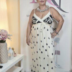 Home vestido flor marfil y negro