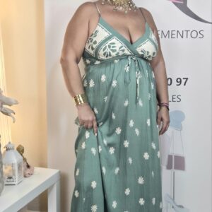Home vestido flor verde y marfil
