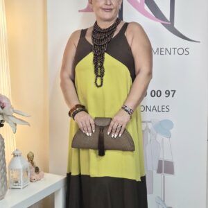 vestido verde lima y chocolate