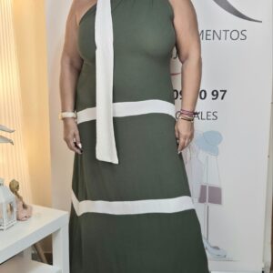 vestido marilyn verde y marfil
