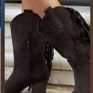 bota cowboy con flecos dakota – marrón chocolate