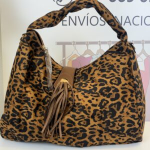 bolso hobo leo salvaje con flecos animal print