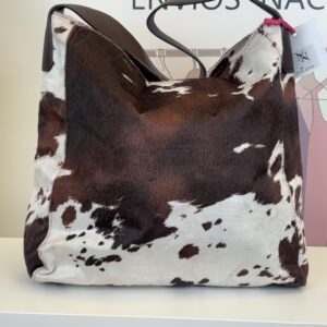 bolso tote xxl vaca cow print marrón pelo sintético