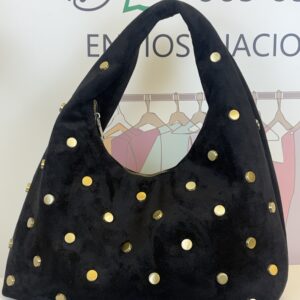 bolso hobo ante negro tachas doradas