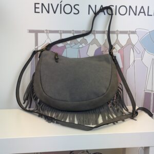 bolso bandolera boho fringe gris ante con flecos